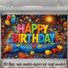 1 pair, 2D flat, birthday party backdrop, block theme, with "Happy Birthday" block letter design, for birthday celebrations, wsj
