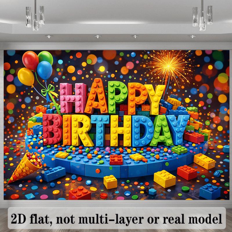 1 pair, 2D flat, birthday party backdrop, block theme, with "Happy Birthday" block letter design, for birthday celebrations, wsj