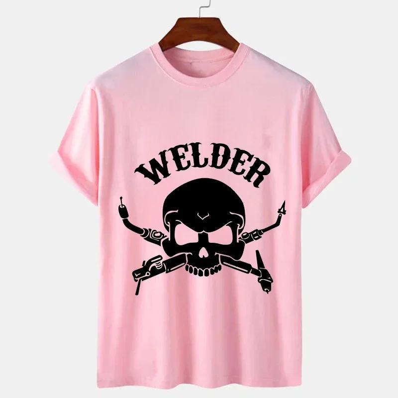 Мужская футболка Футболка с принтом черепа сварщика Футболки Одежда Черные футболки большого размера Футболки Механик Смешной дизайн Мужские футболки Топы