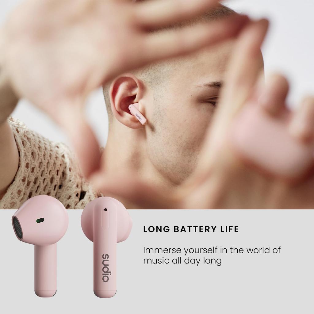 SUDIO A1 Wireless Earphones Open Ear Type iOS Android Compatible IPX4 Level Waterproof Design Scandinavian Design SDGs Sustainable Gift [] (Pink)