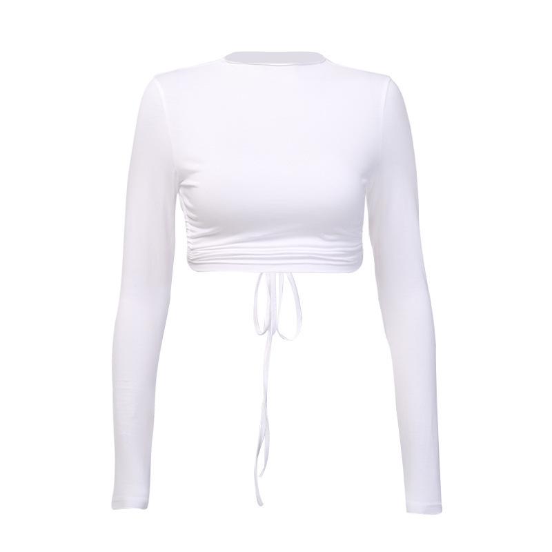 European and American Spring Backless Long Sleeved T-shirt Slim Fit Sexy Strap Ultra Short Top for Women