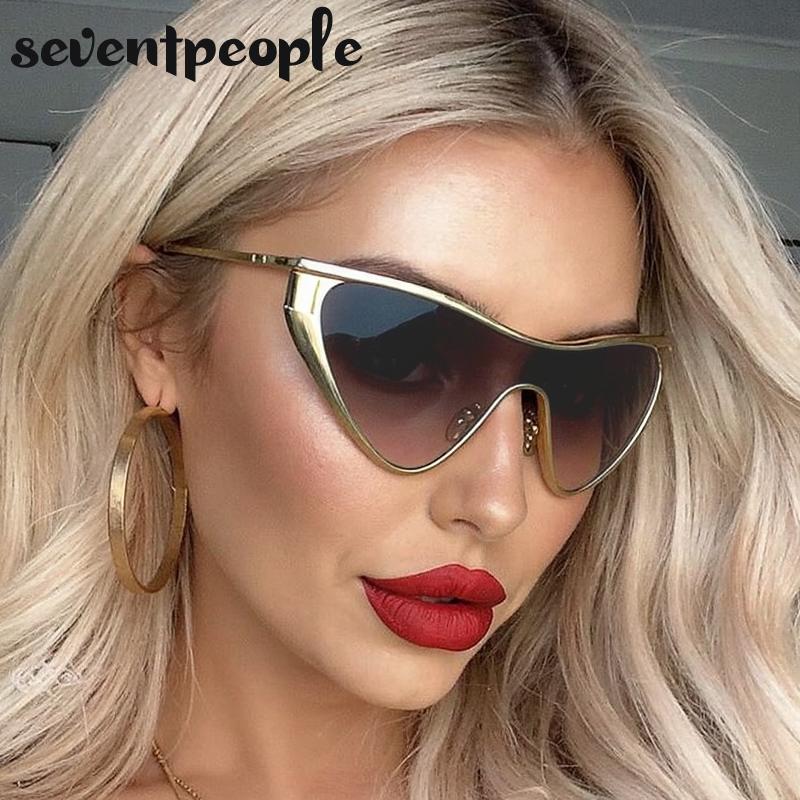 Sexy Cat Eye One-Piece Y2K Punk Sunglasses Women Luxury Brand Trendy Steampunk Shield Sunglass Vintage Metal Shades UV400