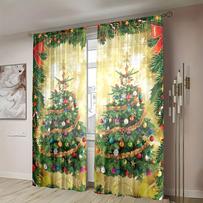 2 Pieces, Christmas Tree Curtains -30% Blackout - Suitable for Living Room, Bedroom, Kitchen, Home Decoration