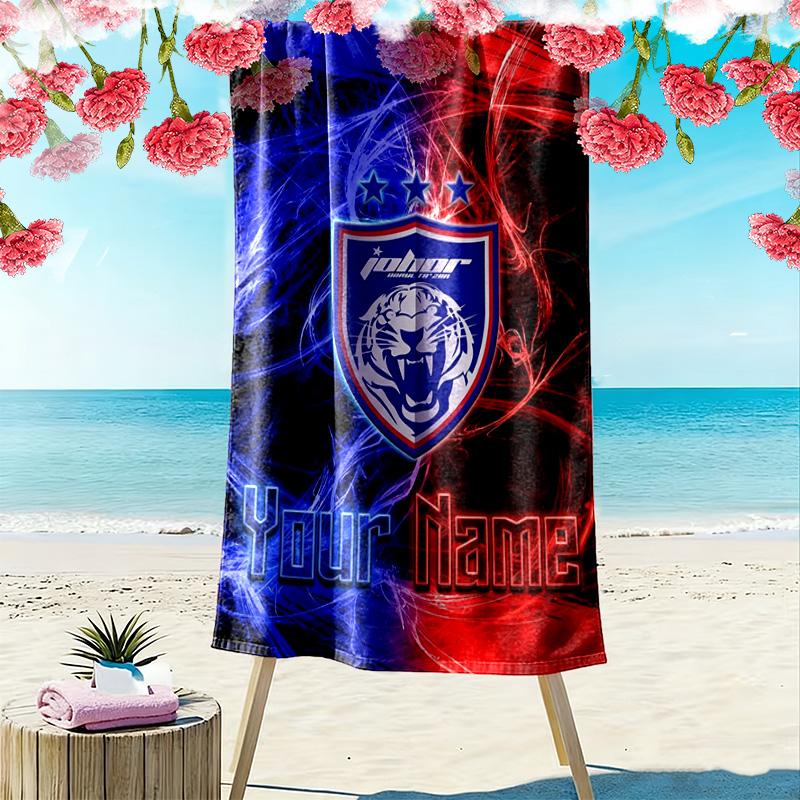 Name Custom Johor Darul Ta'zim FC Print Beach Towel, Large Soft Quick Dry Towel for Beach Camping Swimming