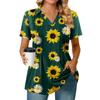 Женская плиссированная футболка с V-образным вырезом и короткими рукавами с принтом подсолнухов, повседневная деловая рубашка
