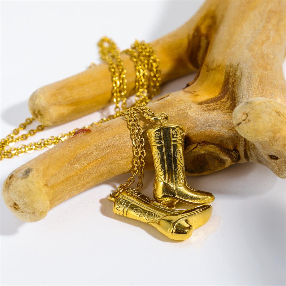 Vintage Denim Boots Pendant Necklace Niche Design Stainless Steel Boots Collarbone Chain Furnace Vacuum Plating