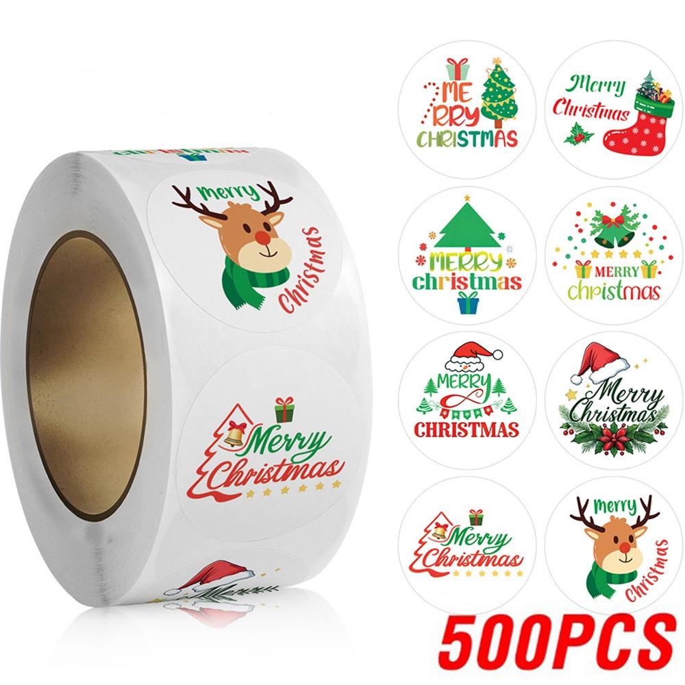 100-500pcs Christmas Tree Santa Claus Merry Christmas Stickers 2.5cm Thank You Stickers for Gift Sealing Holiday Candy Bag Decor