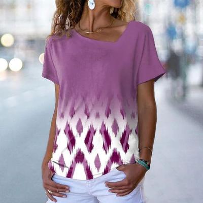 Женская футболка с цветочным принтом 3d, весна/лето, асимметричный топ с V-образным вырезом и короткими рукавами