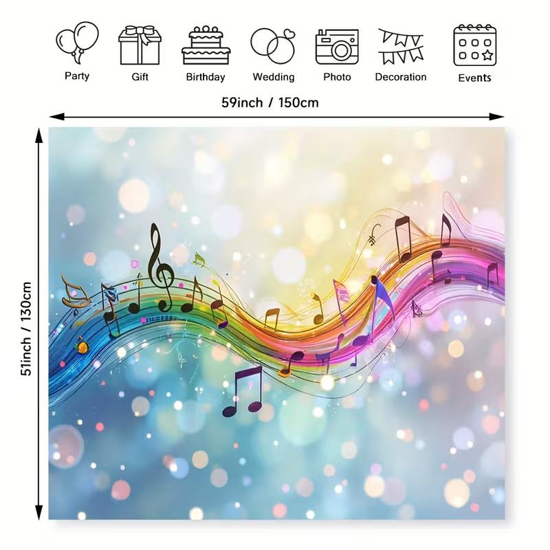 2D Flat Print Music Note Wave Backdrop Bokeh Glitter Background Cloth