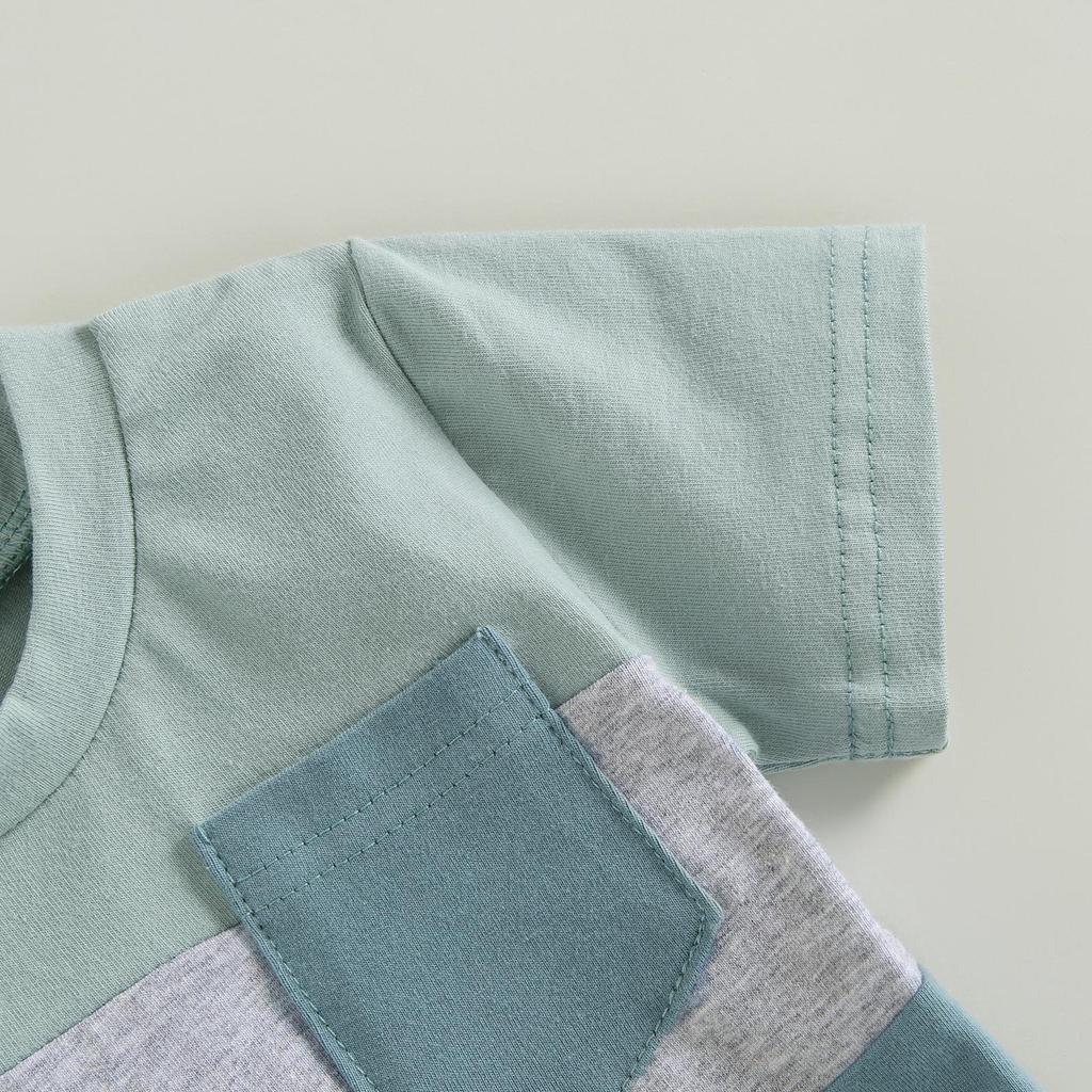 Комплект одежды для маленьких мальчиков, футболка контрастного цвета с короткими рукавами, топы, шорты с эластичной резинкой на талии, милый летний наряд для новорожденных