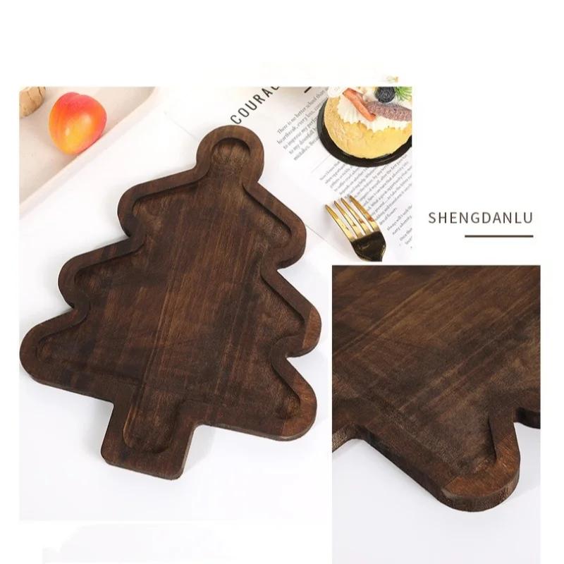 1Pcs Christmas Tableware Wooden Tray Xmas Tree Christmas Hat Shape Dried Fruit Snacks Tray Fruit Plate Cake Dessert Plates