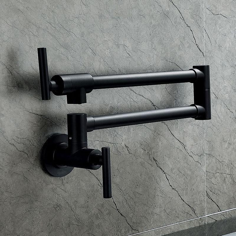 Black Wall Mounted Pot Filler Faucet Swivel Folding Rotary Kitchen Sink Faucet Brushed Gold Single Cooling Sink Tap