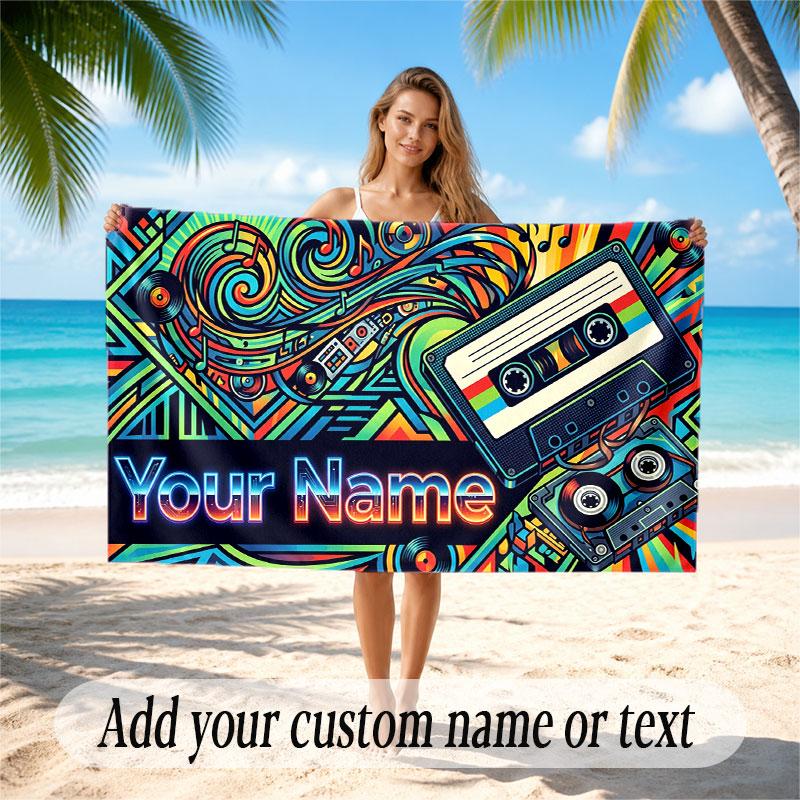 Decorative Artwork Theme Soft Beach Towel Personalized Custom Name Text Towel Portable for Beach Pool Travel