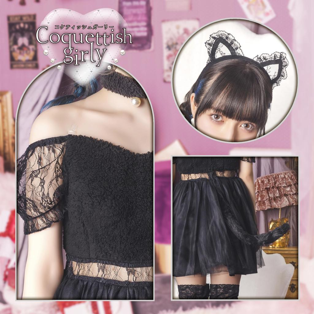 Кокетливый девчачий косплей Хэллоуин черный кружевной кот кошка M черный костюм маскарадный костюм [прозрачный камень] женский