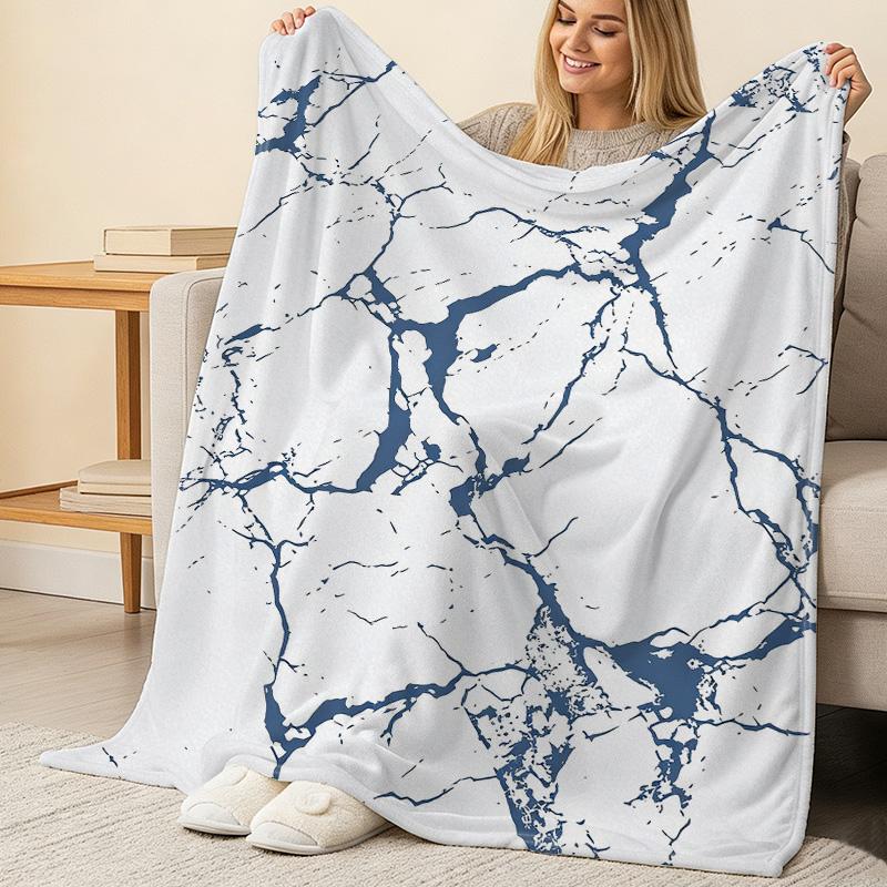 High-Dense Flannel Fleece Blanket - Marble Pattern, Soft Cozy & Warm Throw for Home, Christmas & Halloween, Stylish Couch/Bed Decor