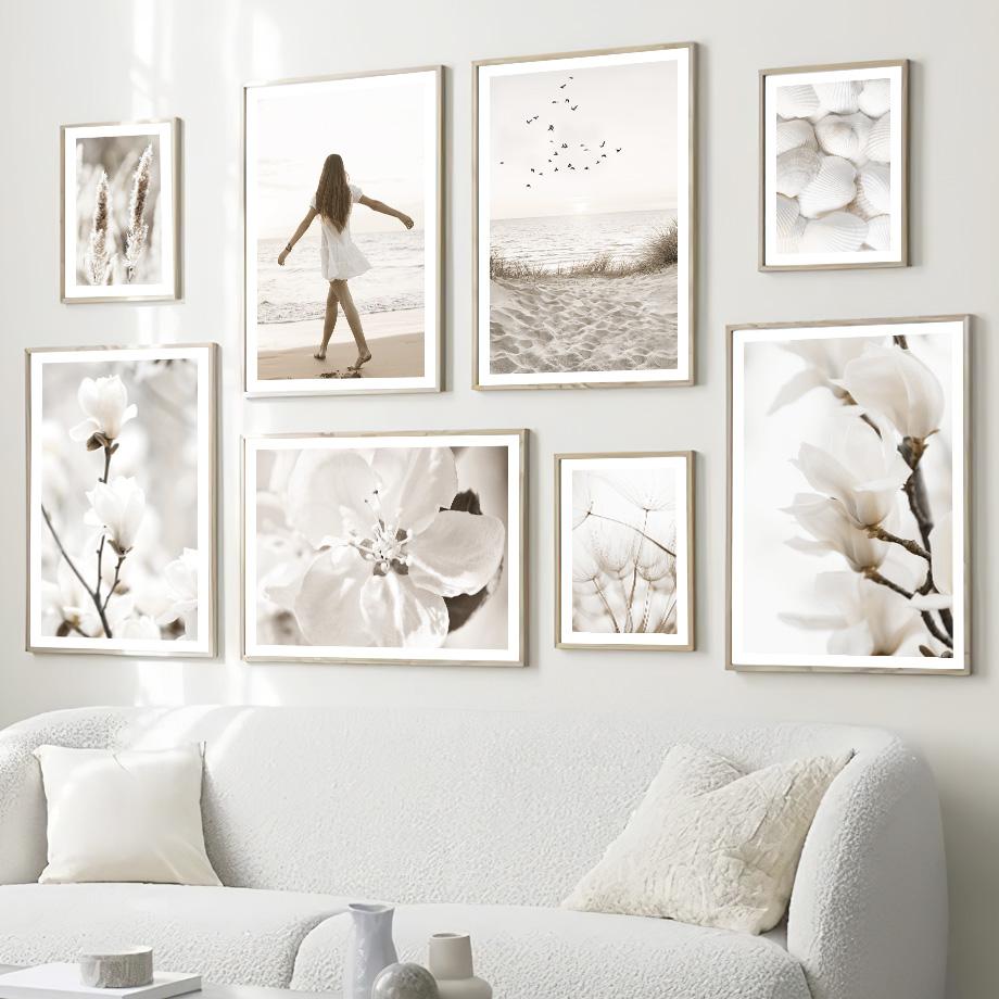 Пляжная прогулка для девочек, весенний цветок, одуванчик, тростниковые птицы, плакат на скандинавскую тему, настенный художественный принт, холст, картина, Декор, картинки для гостиной