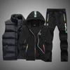 Men's Autumn and Winter Down Hooded Cotton Jacket Warm Vest Cotton Pants Casual Warm Three-piece Suit