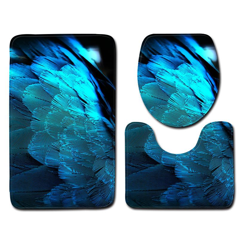 3D Feather Bathroom Toilet Three-Piece Floor Mat Door Mat Bathroom Carpet