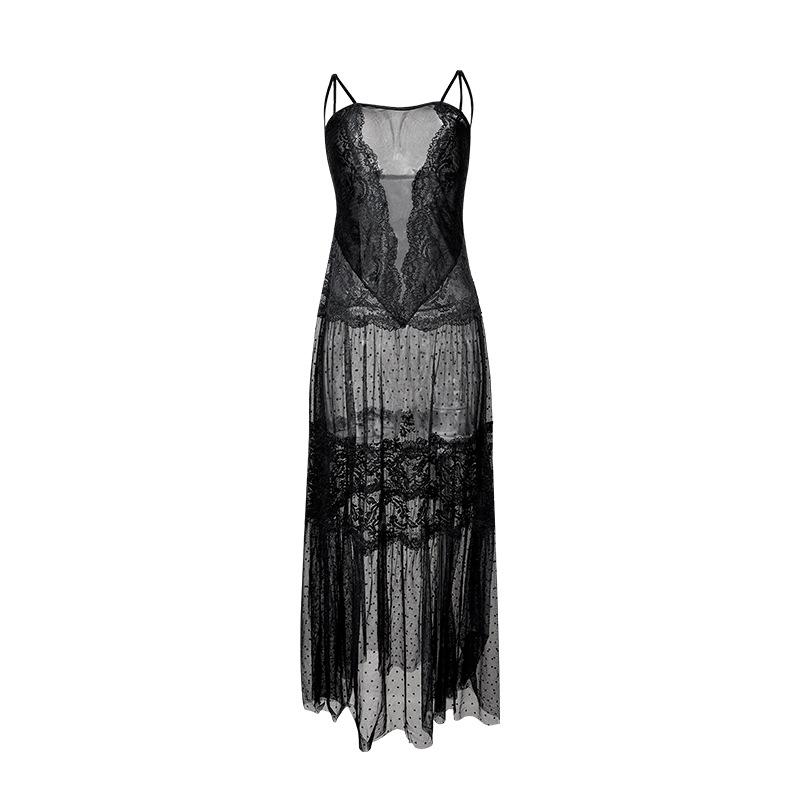 Сетчатая кружевная майка-ночнушка в горошек, длинная, прозрачная, дышащая, приятная для кожи, моделирующая домашняя одежда 408, выгодно подчеркивающая фигуру, удобная одежда для сна с классическими принтами