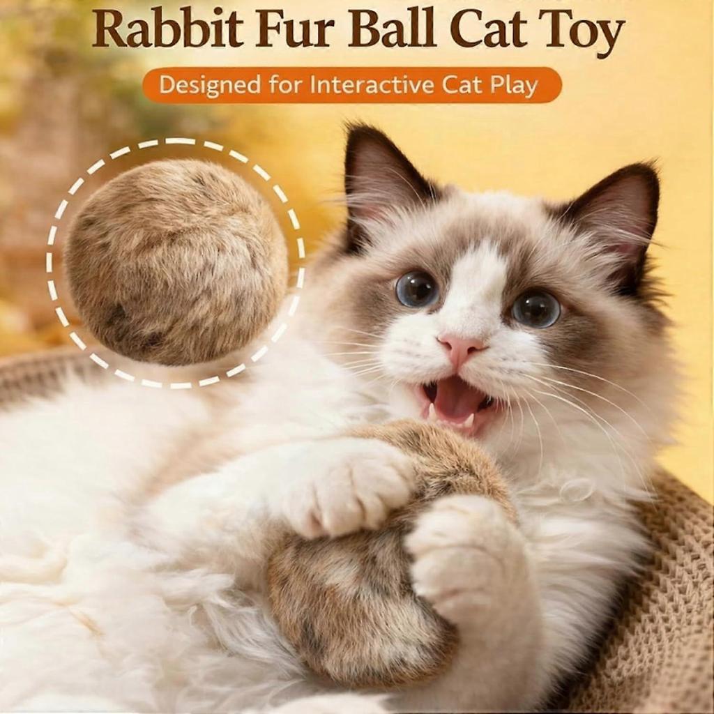 Rabbit Fur Ball Cat Toy, Soft Fluffy Cat Toy Ball, Rabbit Fur Ball Soft Plush Cats Toy, Catnip Toys for Indoor Cats, Indoor Interactive Kitten Toys fo