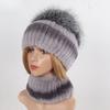 Hot Sale Women Winter Real Rex Rabbit Fur Hat Scarf Sets Natural Warm Genuine Silver Fox Fur Rex Rabbit Fur Cap Scarves 2 Pieces
