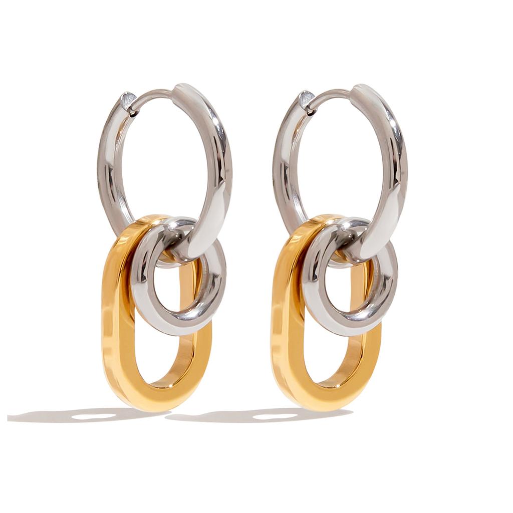 Youthway Two Color Minimalist Skeleton Hoop Dangle Earrings Anti Allergy  Gold Plated Stainless Steel Oval Ears Jewelry