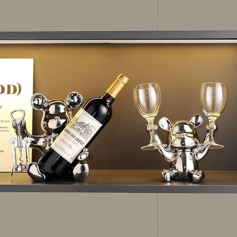Ceramic Bear Wine Rack Shelf Decorative Storage Unit Living Room Kitchen Dining Area Home Decor Gift