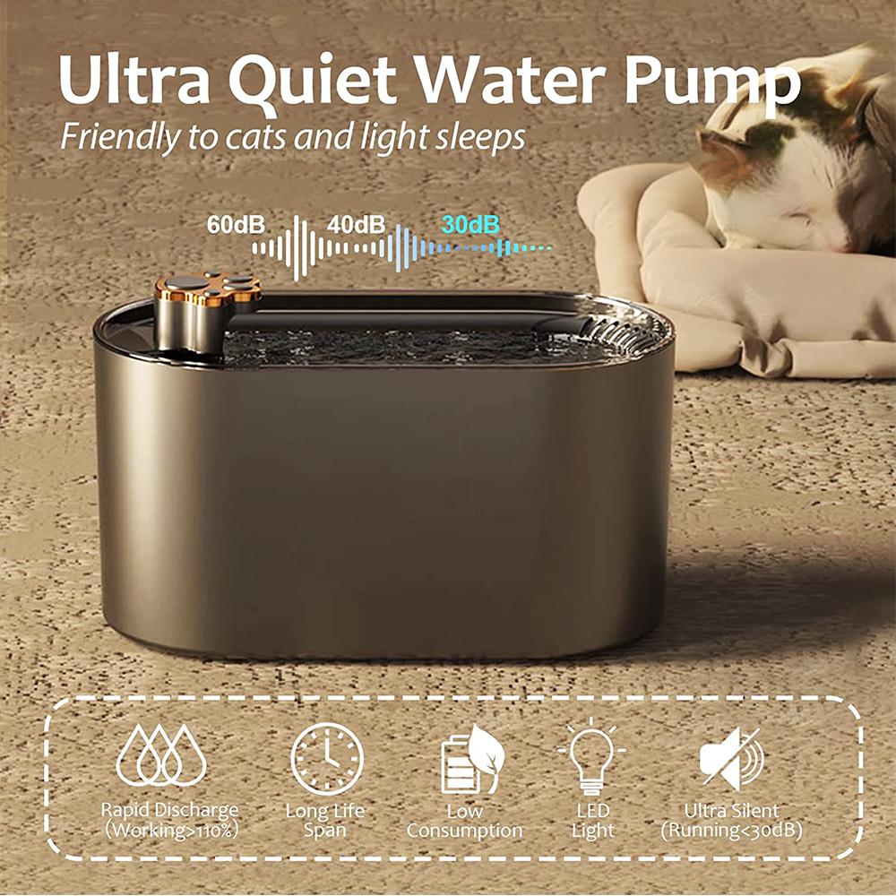 Automatic Cat Water Fountain for Cats and Dogs with Filter, LED Light
