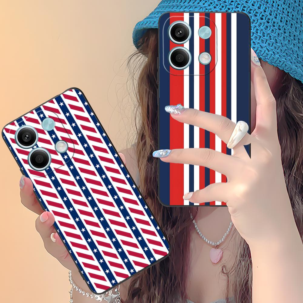 Red Blue Stripe Mobile Phone Case for Xiaomi Redmi 15 14 13 12 A5 3 2 1 C Plus 4G 5G Colorful Printing Cover Pretty Luxury