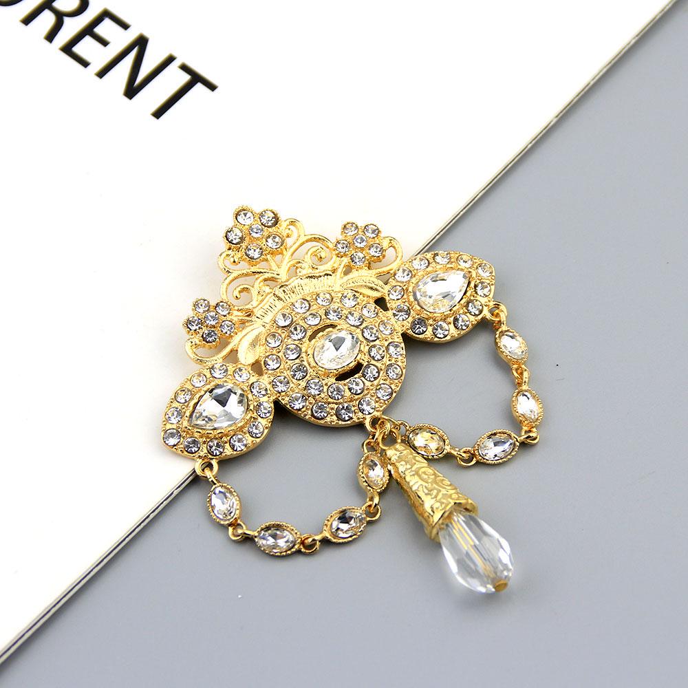 Stylish Bohemian Crown Brooch Ladies Gold Color Crystal Bridal Wedding Jewelry Brooch