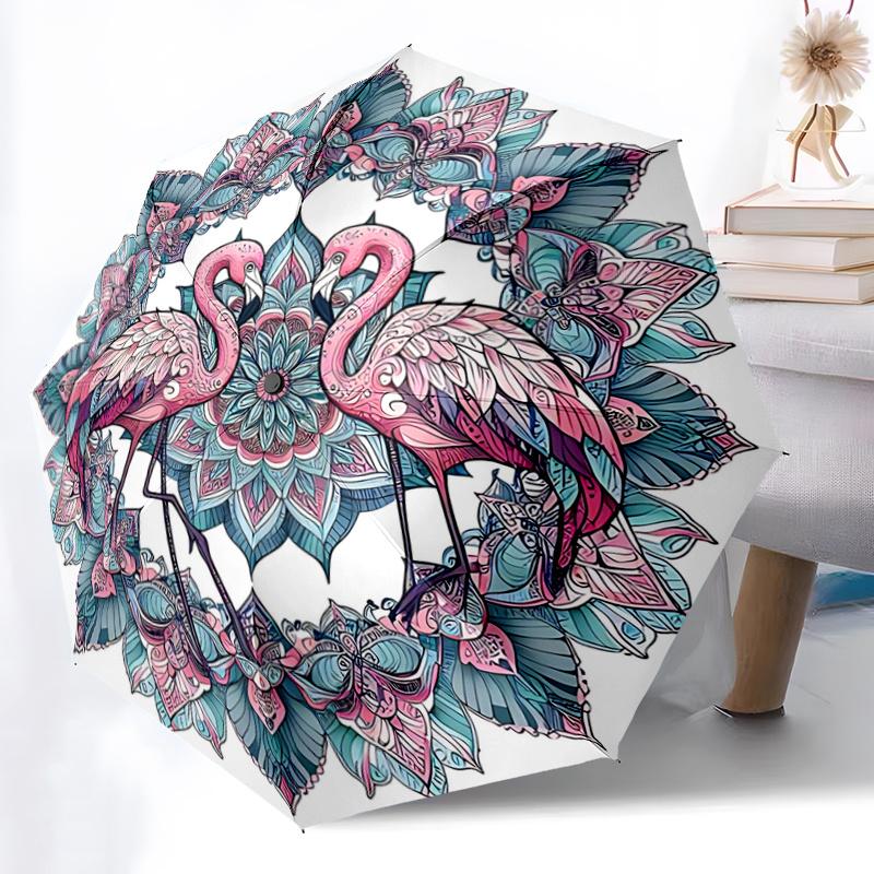 1pc Two Flamingos Pattern Automatic Umbrella is Fashionable and Good-Looking, Suitable for Travel and Daily Use.A089