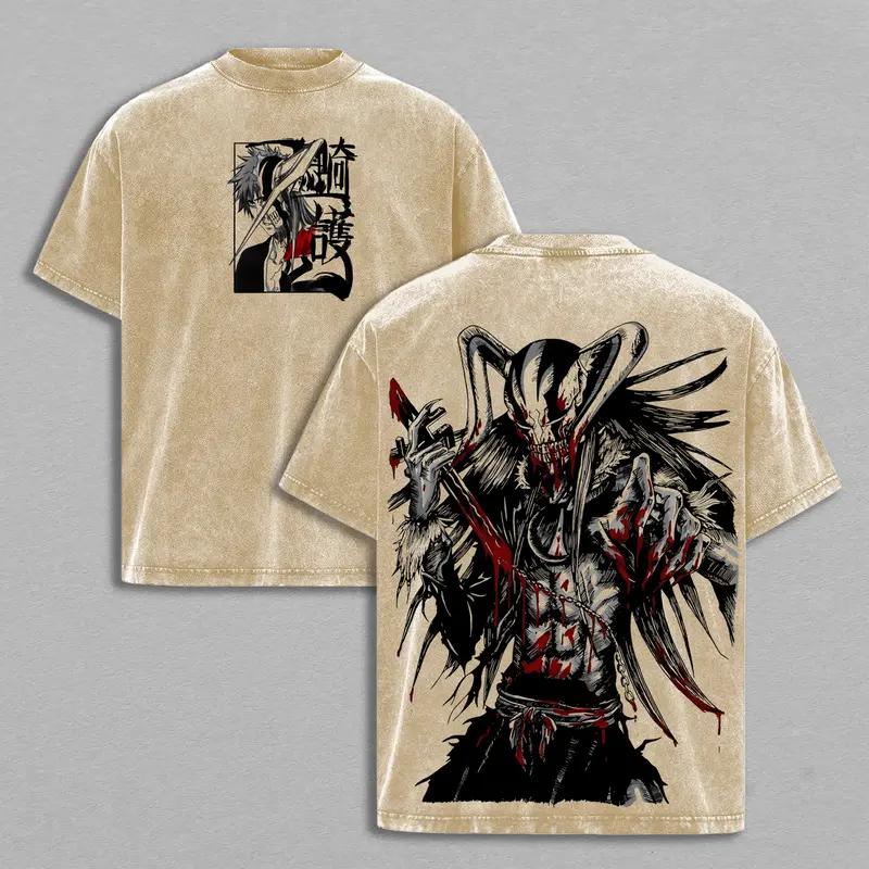 Vintage Washed Kurosaki Ichigo Print T-shirt Anime BLEACH Clothing Unisex Cotton Tshirts T Shirt Casual Fashion Male Loose Tops