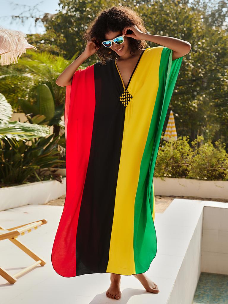 Пляжные платья, красные, черные, желтые, зеленые, цветные кафтаны для женщин, волнистые летние праздничные купальные костюмы, дропшиппинг