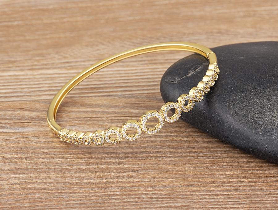 Nidin Light Luxury Simple Circles Connection Zircon Bracelet For Women Opening Bangles Wedding Jewelry Party Gift