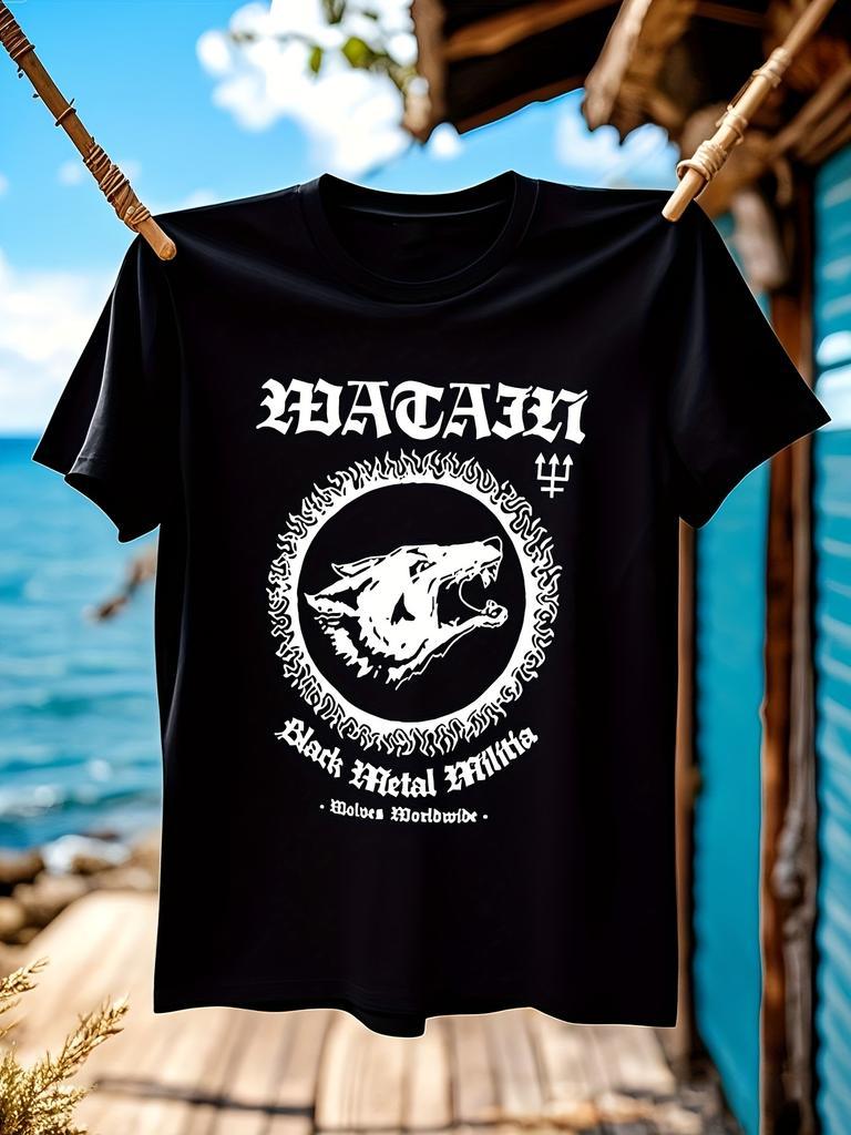 Watain Heavy Metal Graphic - Black Viking Wolf Design T-shirt