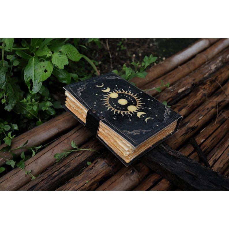 Кожаный блокнот Sun Moon для мужчин и женщин, антикварный, ручной работы, с винтажной бумагой с неровным краем, скетчбук, книга стихов