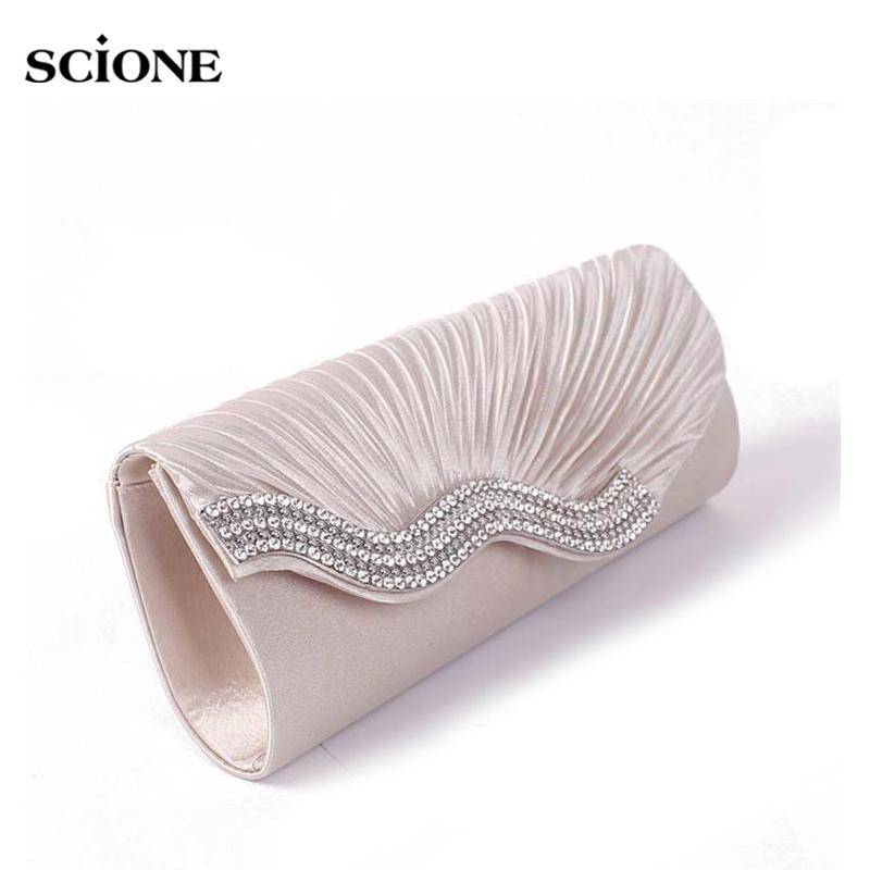Rhinestone Hand Satin Wedding Purse Bridal Party Chain Dinner Clutch Vintage Bolsos Evening Handbag