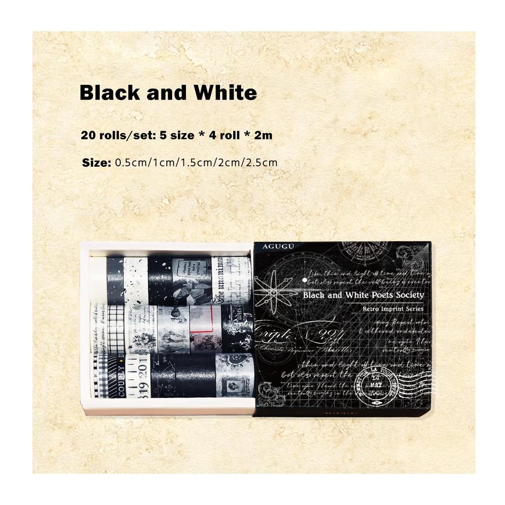 20 шт., винтажный набор лент с принтом Васи, ретро стиль, буквы, художественная клейкая клейкая лента, наклейки для украшения альбома, дневника