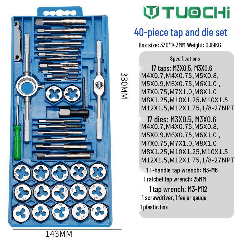 Набор ручных метчиков и плашек с метчиком для нарезания резьбы и ключом