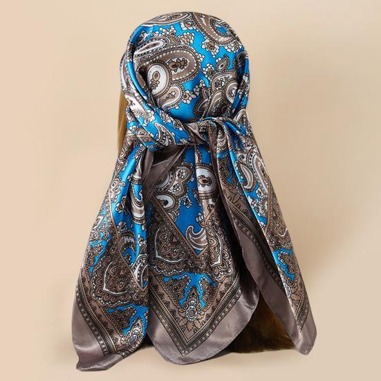 Women Head Wrap Vintage Retro Square Shape Contrast Color Foldable Head Protection Soft Fabric Paisley Print Summer Scarf Female Headwear