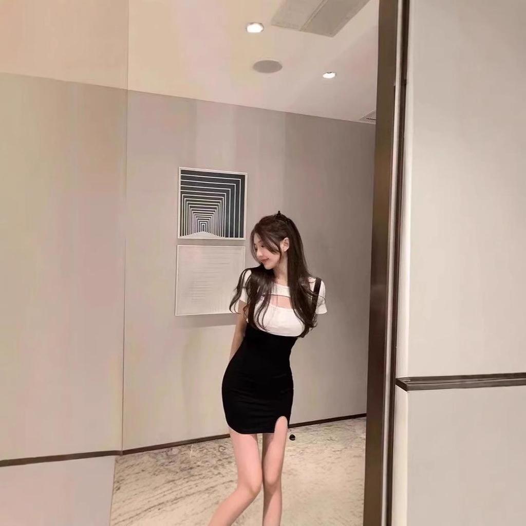 2024 Летний комплект из двух частей для острой девушки: Сексуальное облегающее платье-майка и футболка с короткими рукавами