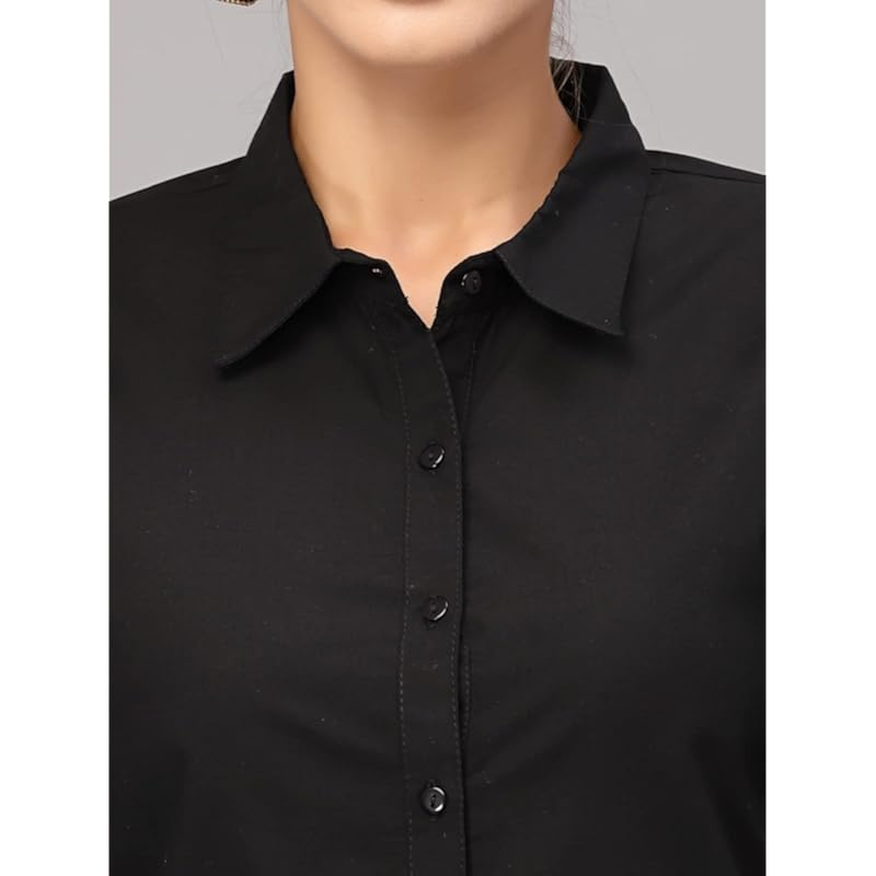 Style Quotient Женская однотонная черная рубашка из полихлопка, обычного кроя, для официальных случаев