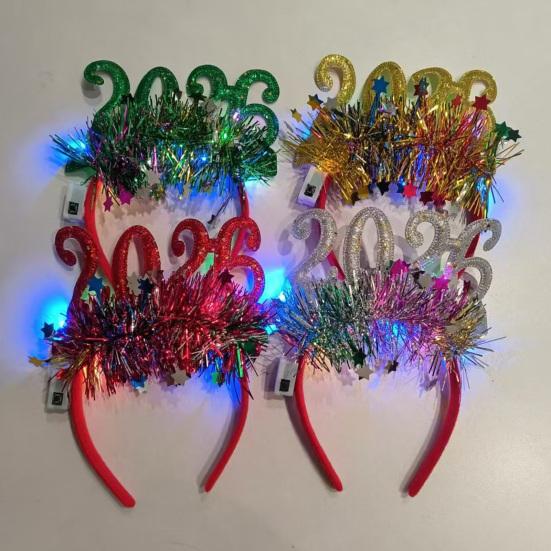 Yousheng Светящийся ободок 2026 Блестящие новогодние заколки для волос Регулируемые сверкающие цифры Блестящая поверхность Обруч для волос Аксессуары для вечеринки