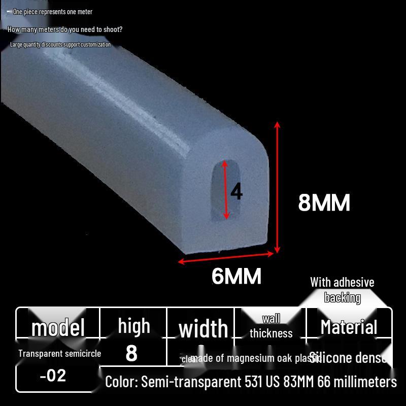 D-образный высокотемпературный силиконовый уплотнитель, полукруглая полая полоса, самоклеящийся цельный, без запаха, прозрачный.