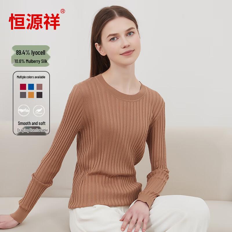 Hengyuanxiang Women's Silk Blend Cable Knit Long-Sleeve Top