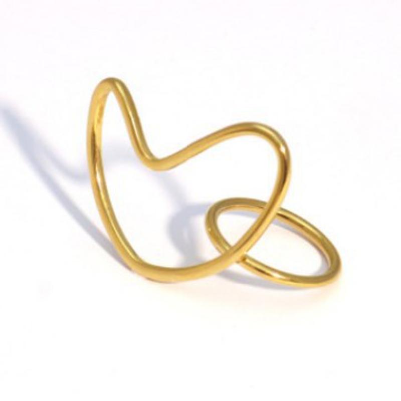 Stainless Steel Ring for Women Luxury Gold Silver Color Heart Hollow Adjustable Ring Waterproof Finger Jewelry Accessories