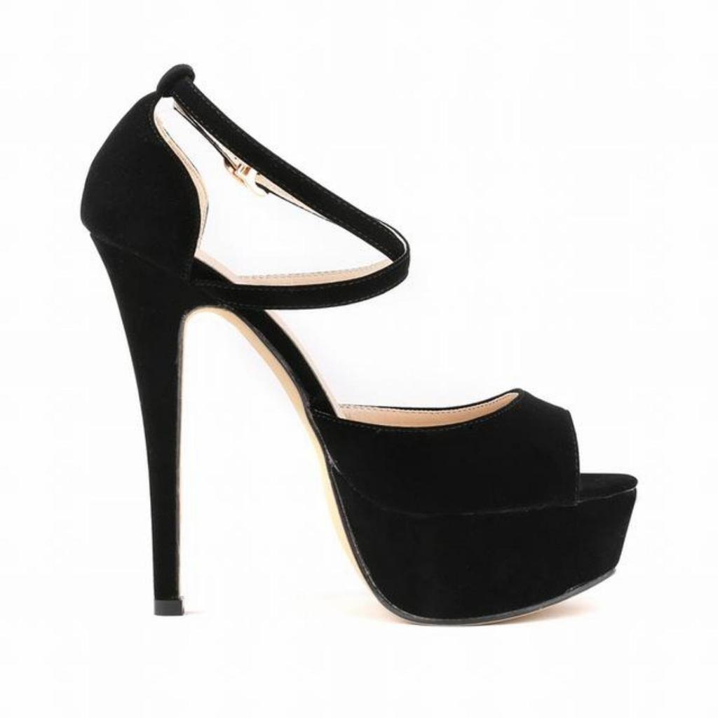 Новые модные женские туфли-лодочки, сексуальные туфли с открытым носком 14 см, супер высокие каблуки, босоножки на платформе с ремешком на щиколотке, черные, красные, свадебные туфли