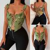Women Club Vest Lace Up Flower Print Sleeveless Embroidery Square Neck Clubwear Low-cut Vintage Women Crop Top Female Clothes