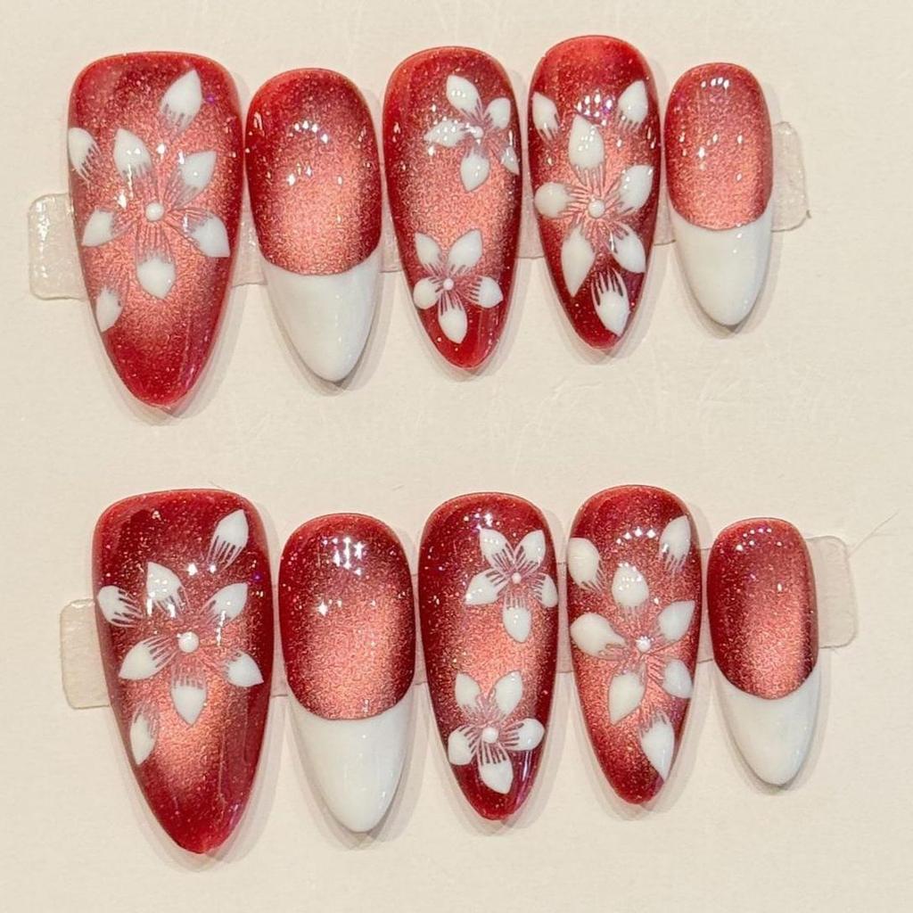 New Arrival Handwork Almond Summer Romantic 3D Flowers Butterfly Fake Nails Sticker Handmade Press on Nails
