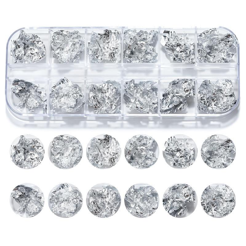 12 сеток/коробка, металлическая фольга для ногтей, алюминиевая бумага, украшения для дизайна ногтей, золото, серебро, розовое золото